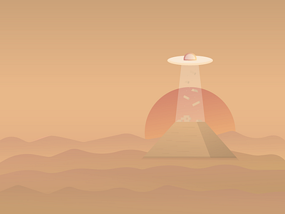 Ufo alien construction desert illustration pyramid sun ufo