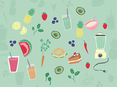 yummy vegan things food fruit green handdrawn healthy illustration kitchen lifestyle recipe smoothie vegan vegetables