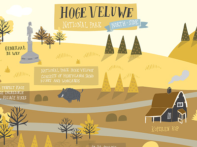 Fall map Hoge Veluwe part II adventure deer hike illustration landscape lettering map mapmaking mapping nature outdoors wild