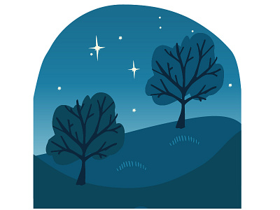 Summer night animated blue gradient illustration ios landscape night scene. layers stars summer vector weather
