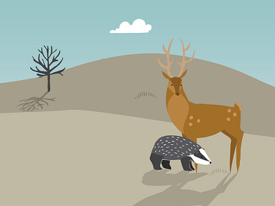 Landscape app appstore deer handdrawn hills illustration ios ipad iphone shadow vector wildlife