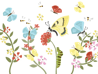 Spring! april butterflies fresh garden hip illustration march spring sun vector