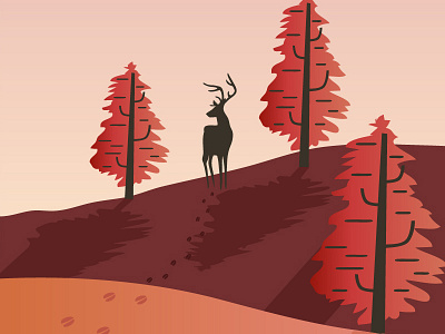 Sunset animals app deer forest gradient hand drawn illustration illustrator nature shadows sunset vector