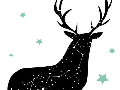 Galaxy deer black white design drawing graphic hand drawn illustration night print silhouette sky stars vector