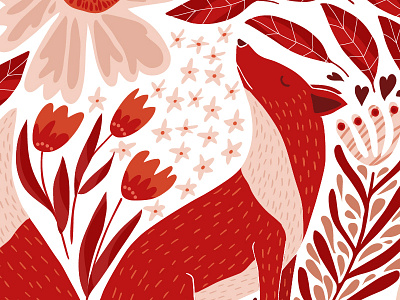 Red fox drawing drawn flowers fox illustrated leaves nature pattern red repeat vector