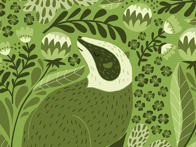 Green badger badger color drawn floral folklore green hand drawn illustrated illustration pattern vector