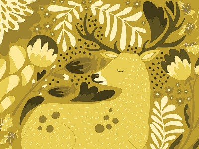 Golden Deer animals deer drawing drawn floral forest gold illustration leaves pattern repeat yellow