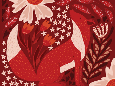 Red fox animals burgundy color floral flowers fox leaves nature pattern print red