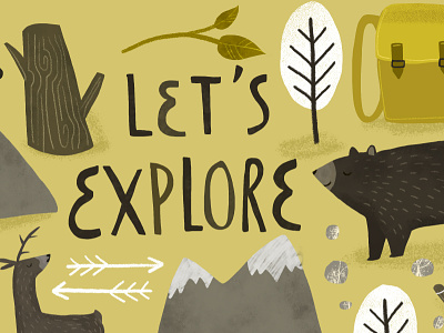 Let's explore adventure cute explore hand drawn outdoors pattern texture travel wilderness wildlife woodlands yellow