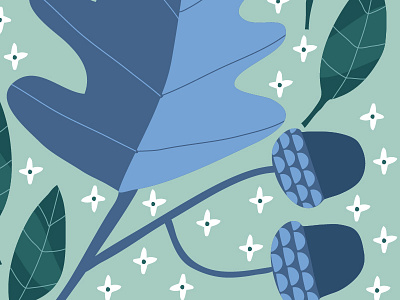 oak leaves blue children floral forest fresh green illustration leaves nature pattern repeat vector