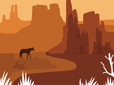 red sand desert design horse illustration landscape nature shadow sun vector