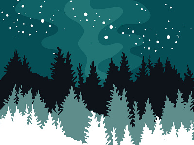 night sky forest hand drawn illustration nature night silhouette sky stars wild wilderness woods