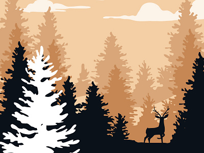 Pine morning deer dreamy forest fresh illustration illustrator nature retro silhouette soft vintage woods