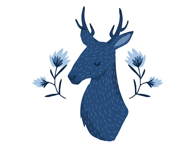 Blue deer blue deer floral flowers forest happy illustrated illustration nature peaceful quiet wild