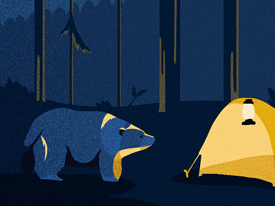 Camping in bear country adventure bear blue camping dark forest illustration light nature night outdoors shadow