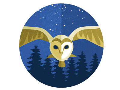 A night in the forest II bird forest icon illustration nature night owl shadow sky stars texture vector