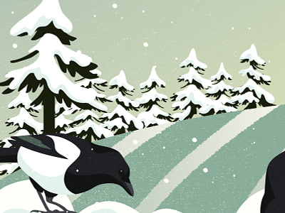 Magpies and snow II animal illustration bird gradient illustrated illustration landscape illustration nature outdoors snow texture textures vector winter