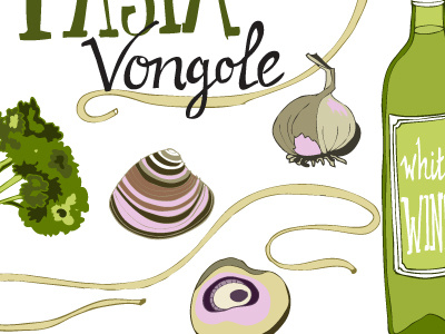 Pasta Vongole clams food handdrawn illustrated illustration illustrations parsley pasta recipe seafood spaghetti vongole whine