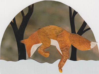 Leap collage fox foxes handmade illustration illustrations jump nature outdoors outside snow wildlife