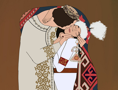 The Kyrgyz Kiss design digital art illustration kyrgyz kyrgyz art kyrgyzstan redesign the kiss traditional designs