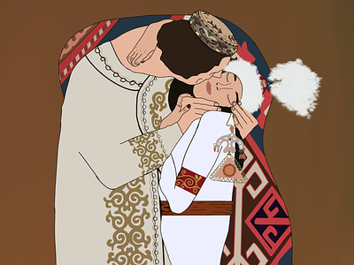 The Kyrgyz Kiss design digital art illustration kyrgyz kyrgyz art kyrgyzstan redesign the kiss traditional designs