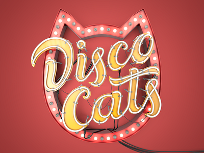 Disco Cats logotype arnold digital dribbble illustration logo photoreal render shot