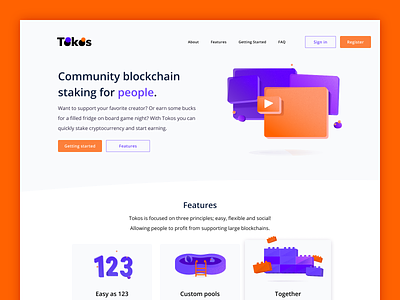 Tokos, above the fold blockchain branding cryptocurrency design illustration logo ui webdesign