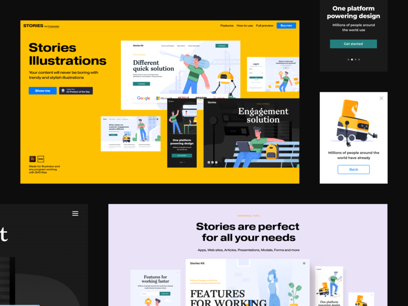 Stories Illustrations design interface product ui ui design ux web webdesign website