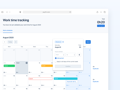 Payfit Calendar UI app calendar calendar app calendar ui css product product design real project scheduler