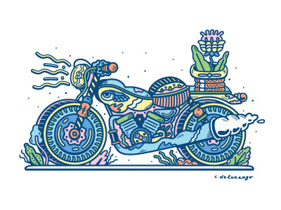 Motorcycle color flowers illustration motorcycle