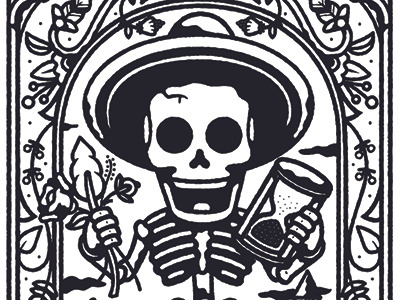 Posada black and white bold death flowers illustration lines skulls