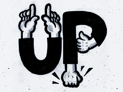 "Up" In Arms hands illustration lettering type