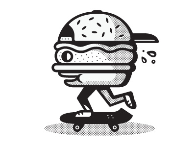 Skateburger burgers skateboarding illustration