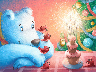 Bear and Bird and their friends are celebrating Christmas. animal bear bird children children illustration childrens book greeting card illustration merry christmas new year postcard