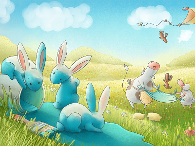 Illustration for "The Love Book" animal cartoon children children illustration childrens book dog farm hare illustration puppy rabbit sheep