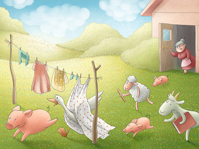 Illustration for "The Love Book" animal bird cartoon children children illustration childrens book farm goat illustration nature pig sheep