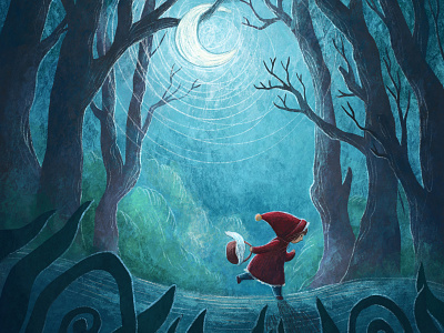 Fear cartoon character children children illustration childrens book forest girl illustration moon night