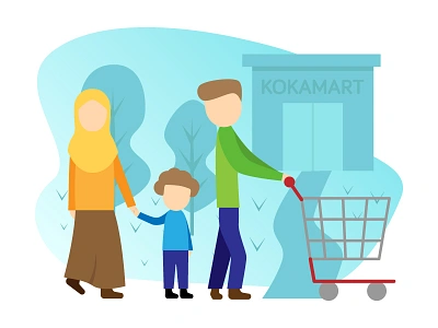 Grocery Shopping digital illustration family groceries grocery grocery store illustration poster design shop shopping trolley