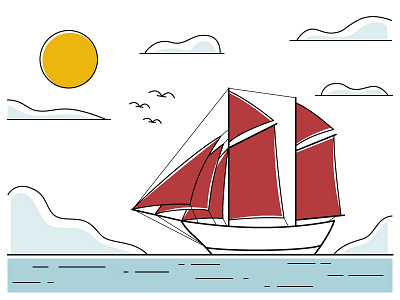 Phinisi boat cloud cloudy daylight illustration line illustration lineart lines linework ocean sail sailboat sailing sailor sea ship sun sunny vector