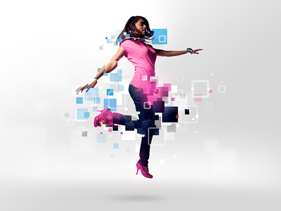 Microsoft Employees blue design float girl illustration jump levitate microsoft photoshop pink retouch woman