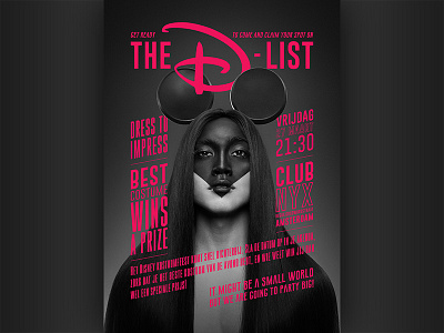 The D-List club disney ears flyer font graphic design hair magenta mickey mouse party poster triangle