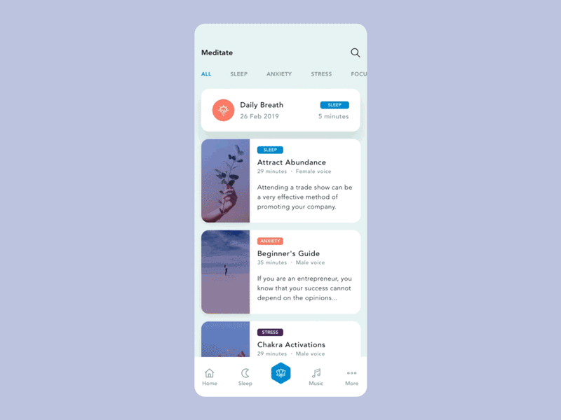 Meditation app mobile concept