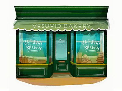 Vesuvio Bakery art bakery concept door draw front green illustration places