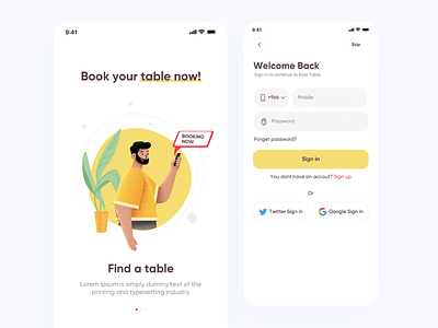 Login screens (Half Restaurant app)