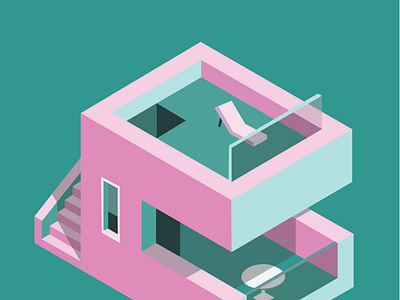 Simple Plain Isometric graphic design greece illustration isometric pink tosca villa