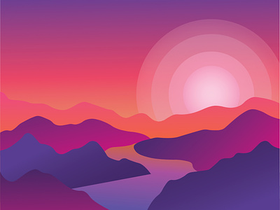 Sunset View graphic design illustration landscape orange pink purple sunrise sunset view