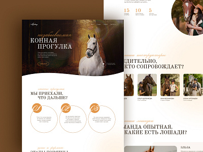 Landing page for a horse club about us advantages blocks concept design first screen footer gallery header horse horse club landing landing page team typography ui ux web web design website