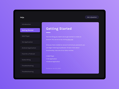 Daily UI 092 :: FAQ 092 daily ui daily ui 092 dark mode day 092 faq frequently asked questions gradient ui