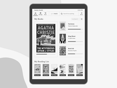 Kindle — Home Concept concept ereader kindle minimal minimalist monochrome reading app redesign