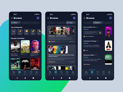 Letterboxd — Browse Concept android app browse concept dark mode google pixel gradient letterboxd mobile app movie app redesign ui ui ux